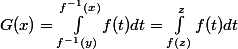 G(x) = \int_{f^{-1}(y)}^{f^{-1}(x)} f(t)dt = \int_{f(z)}^z f(t)dt